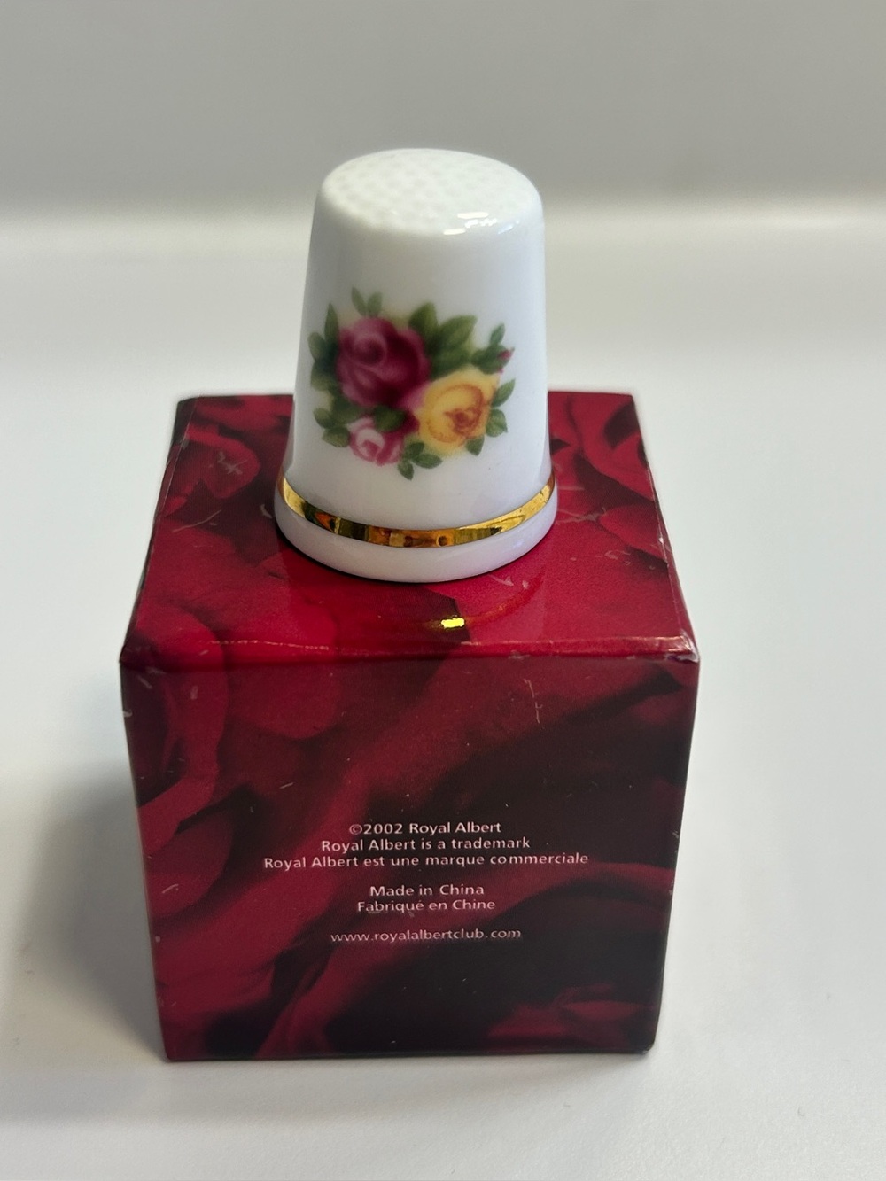 Royal Albert Porcelain Thimble with Pink and Yellow Rose Motif